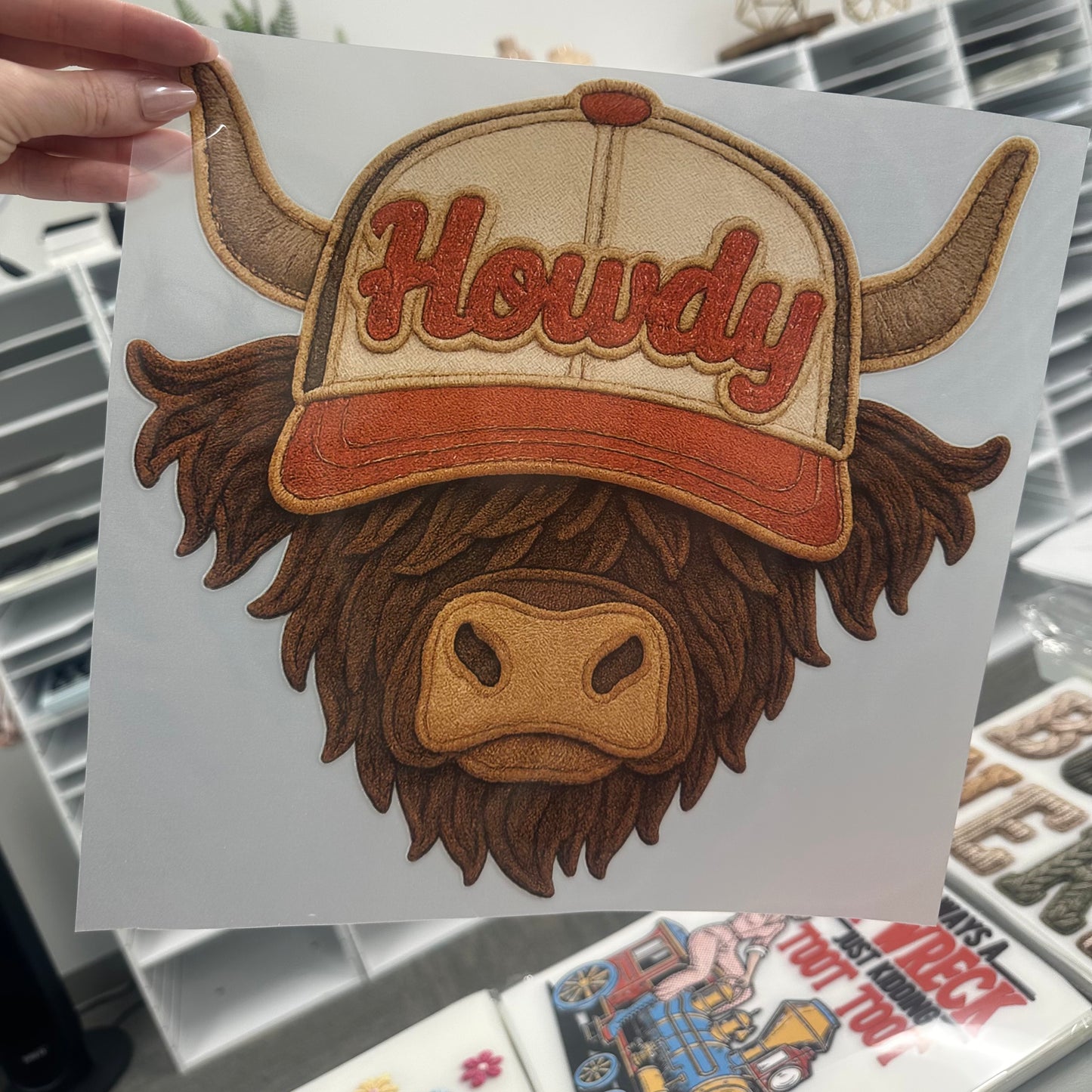 Howdy highland cow clear film screen print