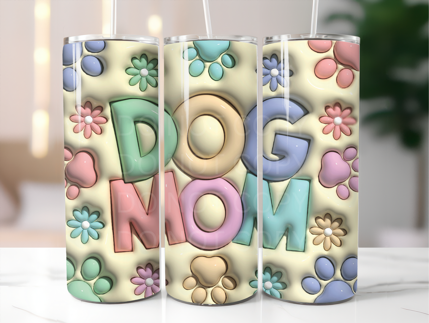 pastel puffy dog mom tumbler sublimation transfer