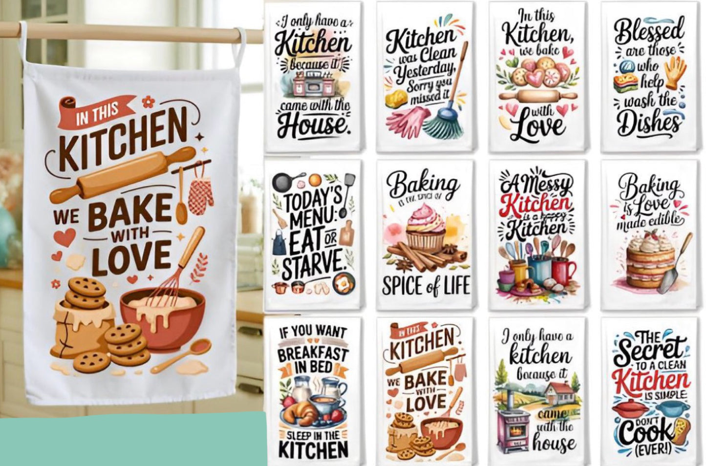 PRE-DESIGNED DTF or Sublimation KITCHEN TOWEL gang sheet