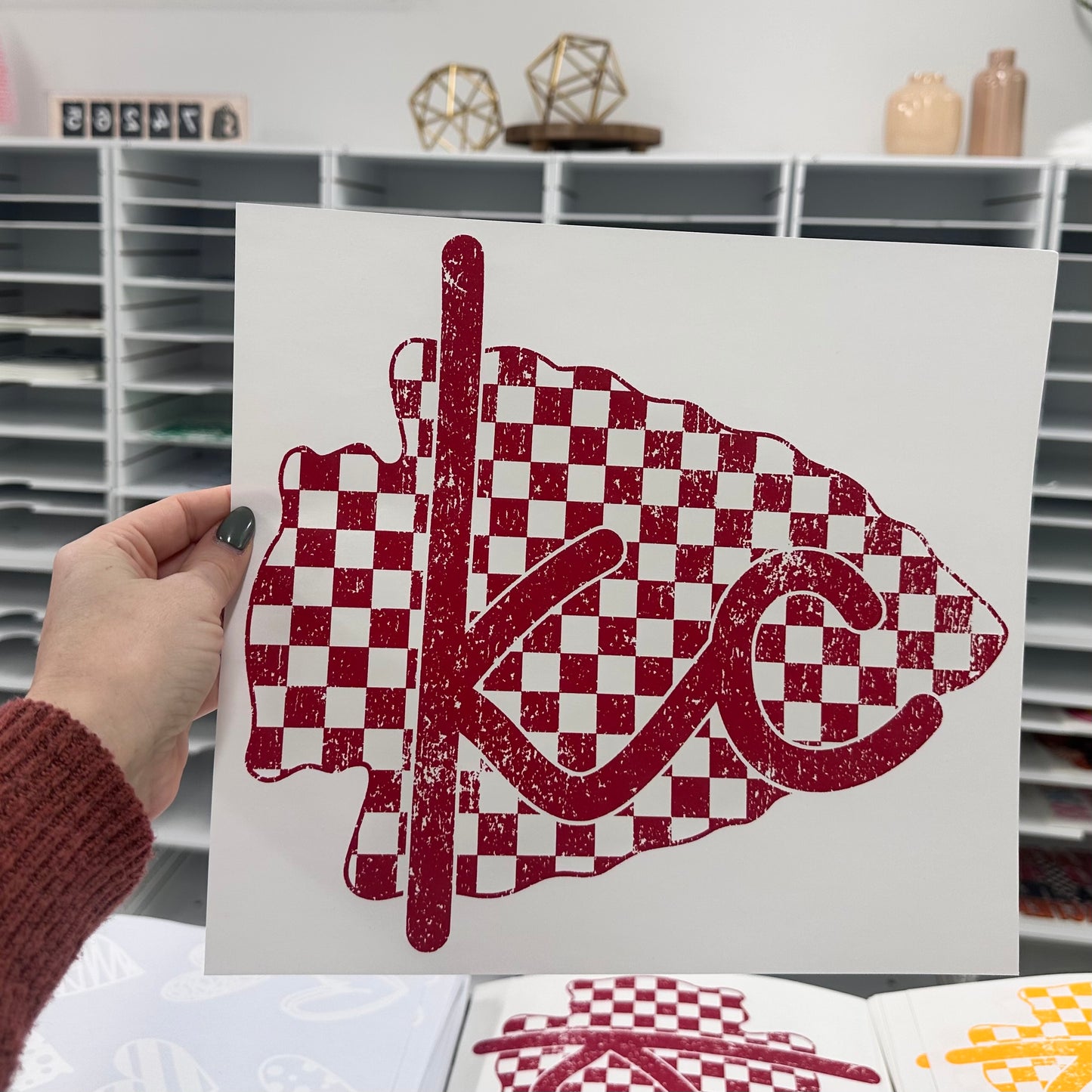 RED checkered arrowhead KC screen print transfer