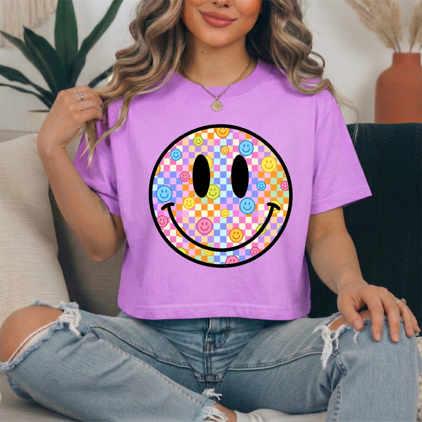 bright checker smile clear film screen print