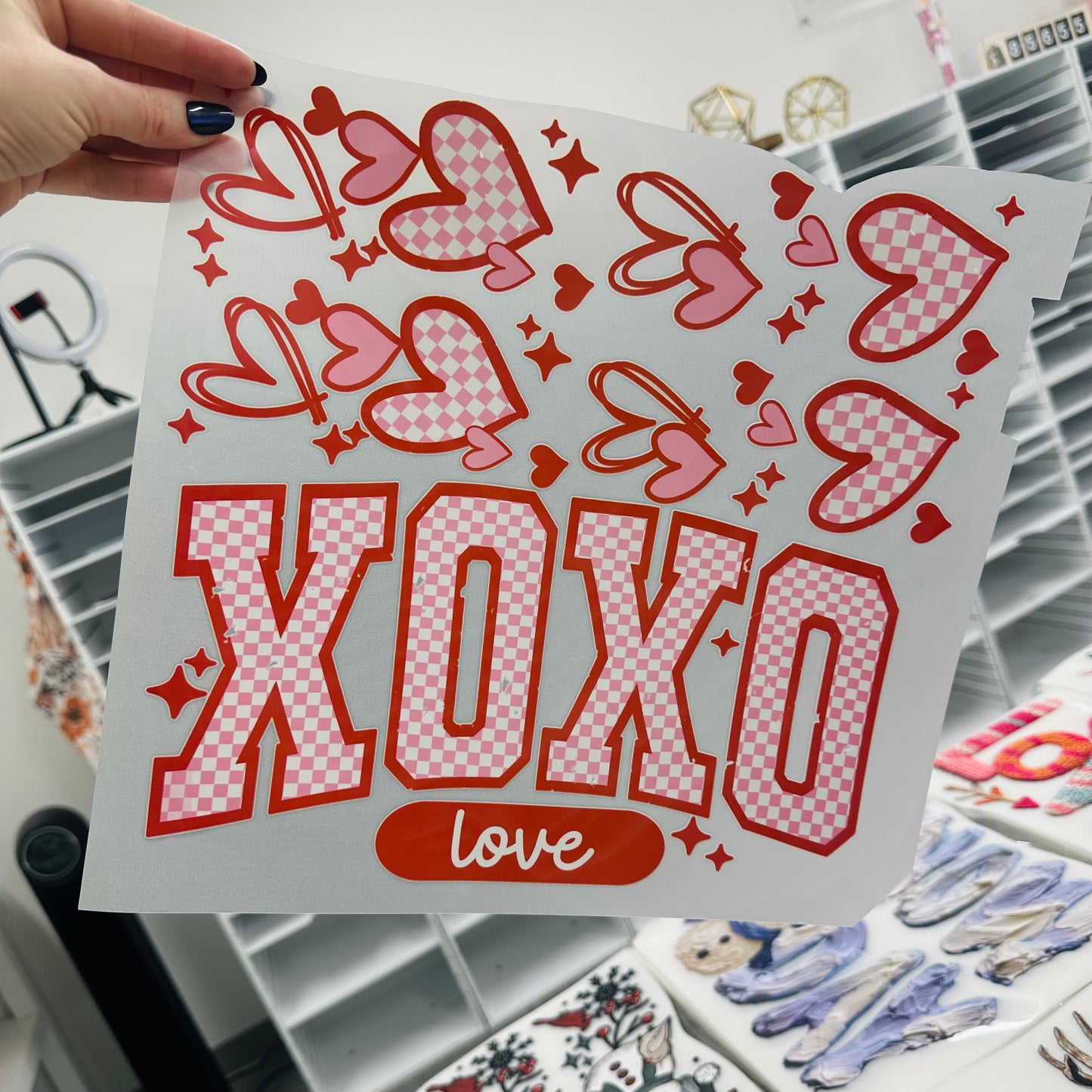 xoxo hearts + sleeves clear film screen print