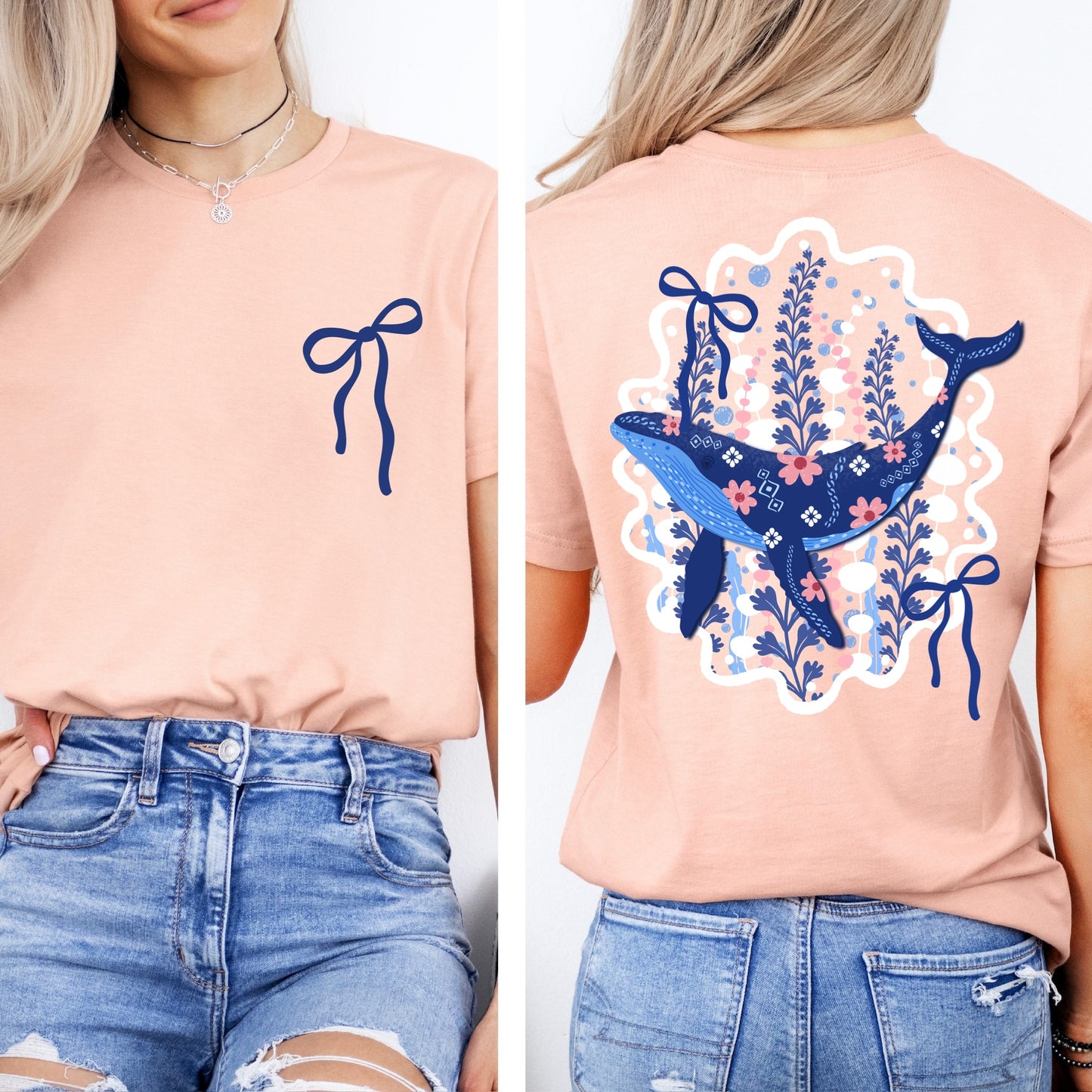 floral whale clear film screen print