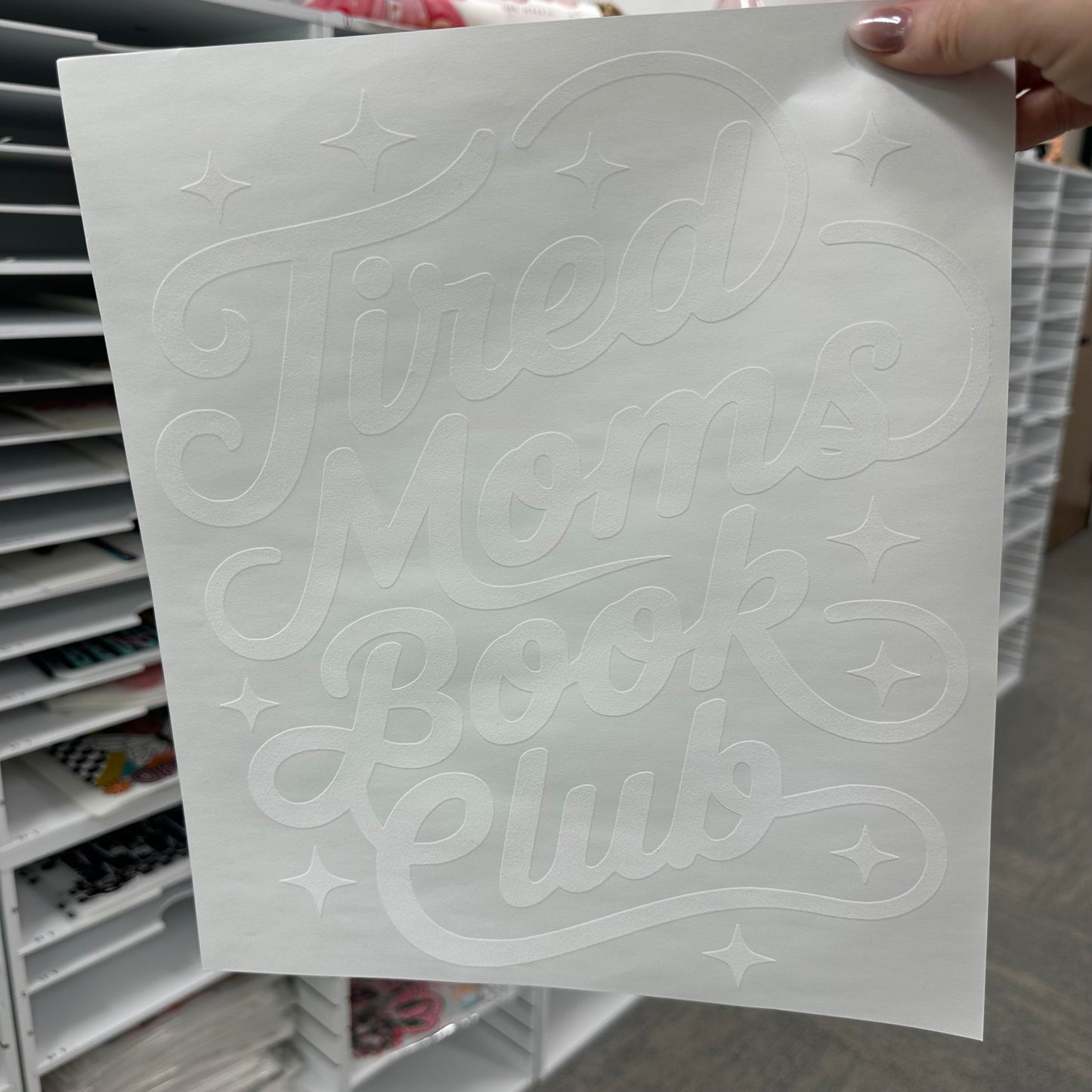 tired moms book club screen print transfer