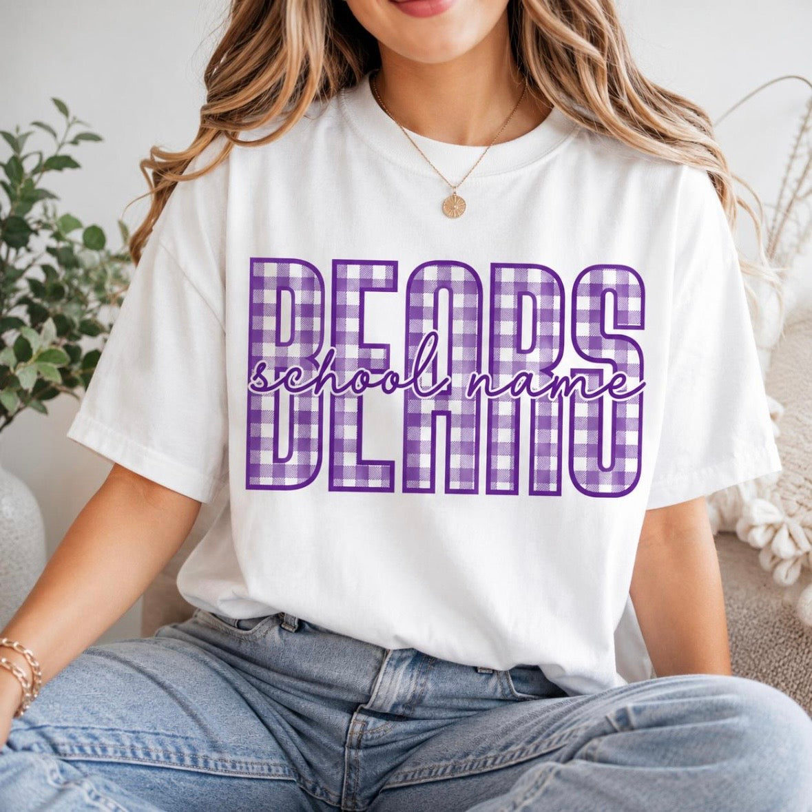 semi-custom mascot gingham simple font - 1 or 2 color (design set up only)