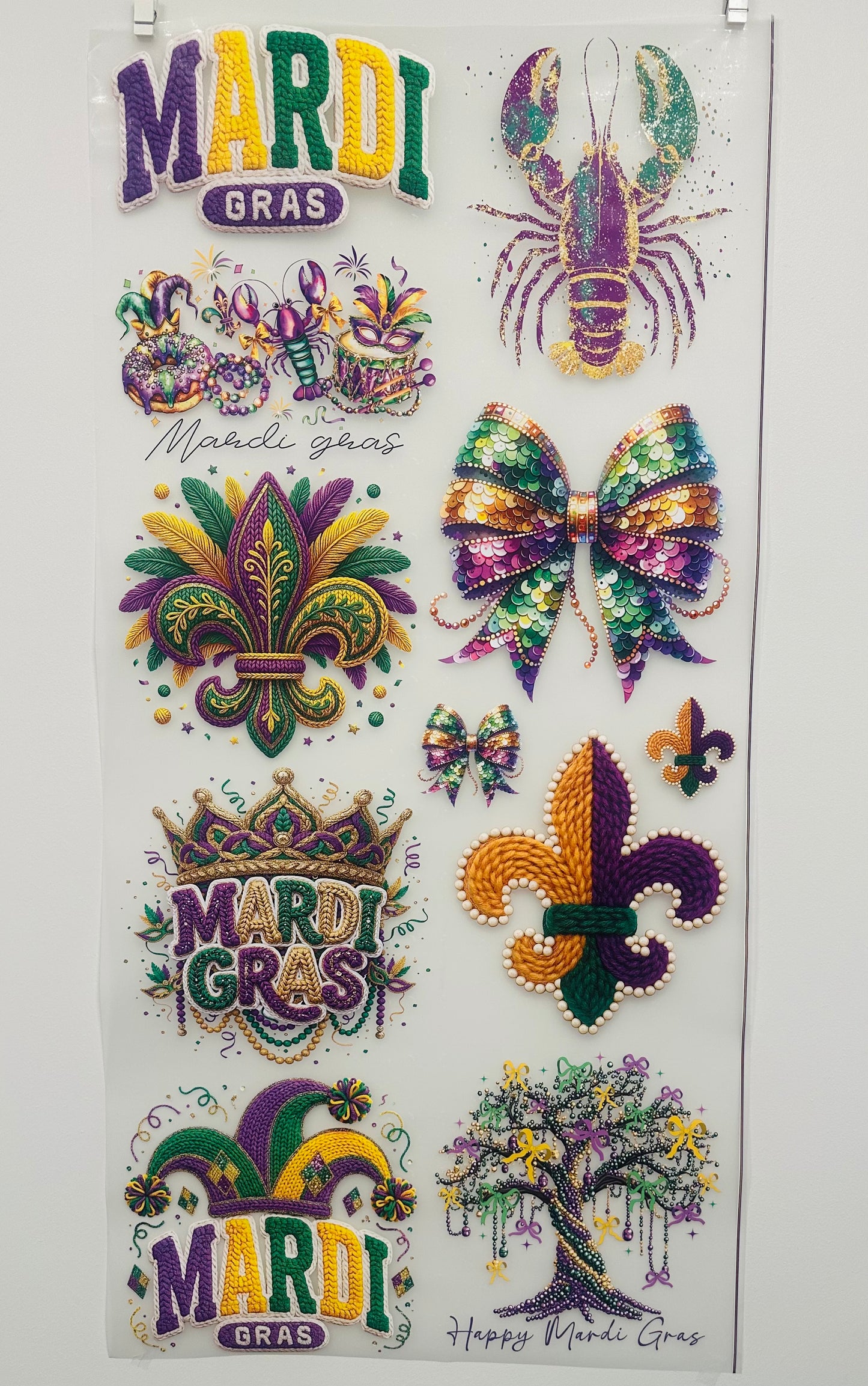 READY TO SHIP dtf MARDI GRAS gang sheet pre-cut