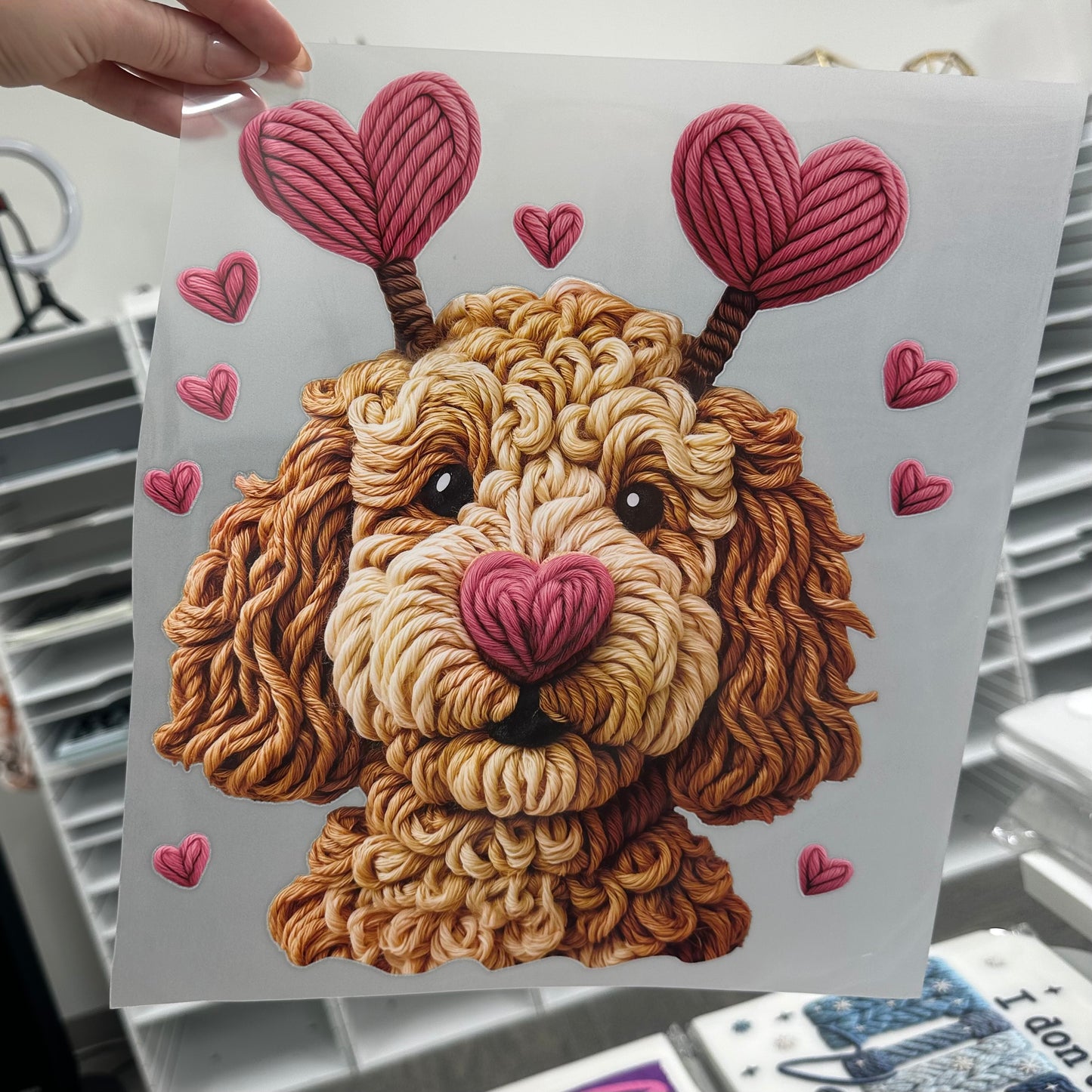 valentine doodle dog clear film screen print