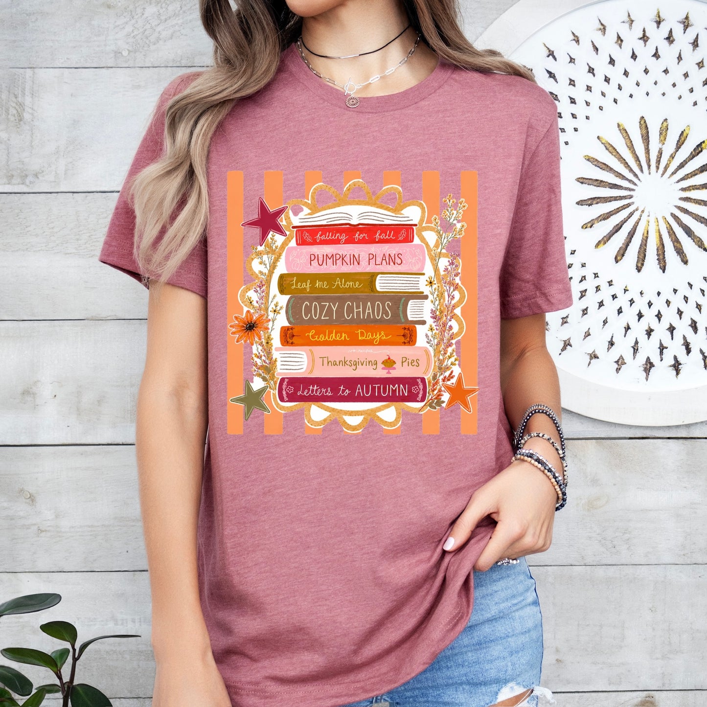 autumn book stack clear film screen print