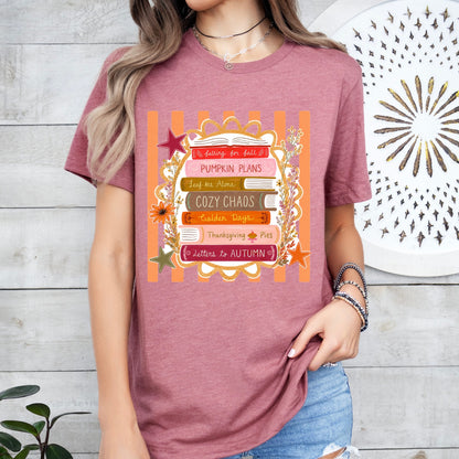 autumn book stack clear film screen print