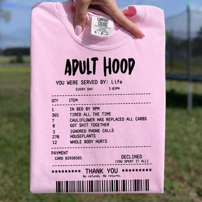 adult hood receipt screen print transfer•