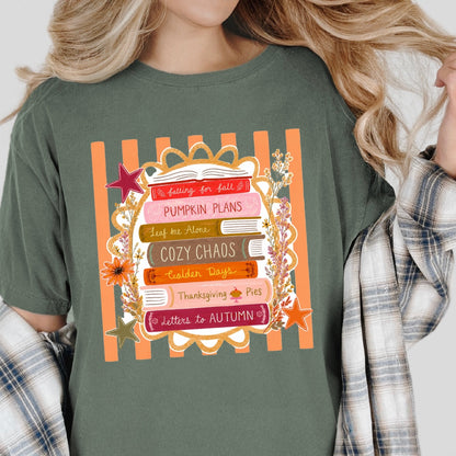 autumn book stack clear film screen print