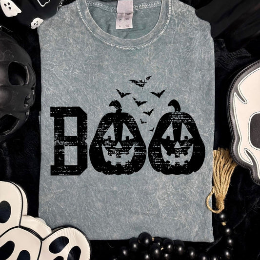 BOO distressed black ink screen print transfer•