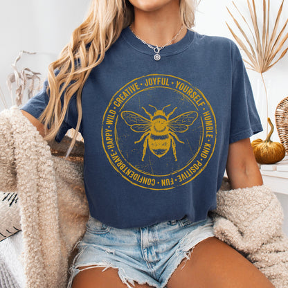 Metallic Gold ink Bee Kind screen print transfer•