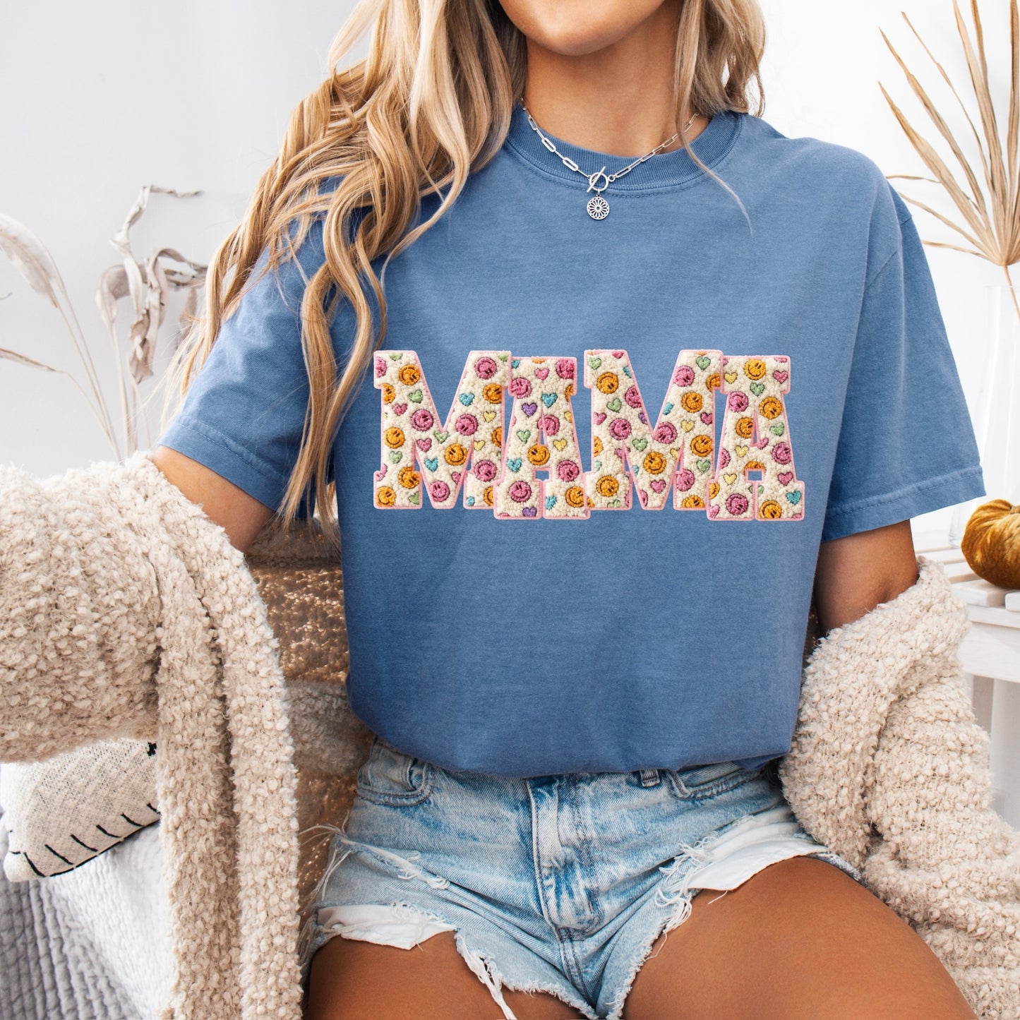 mama smiles faux yarn clear film screen print