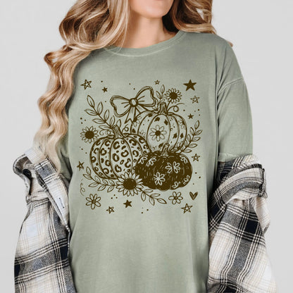 whimsy brown ink pumpkins screen print transfer•