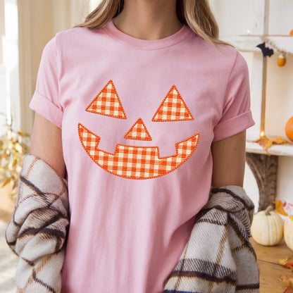 faux stitched pumpkin face clear film screen print