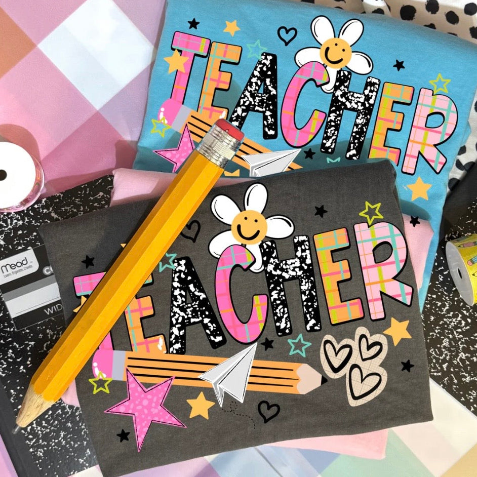 teacher mixed dooles clear film screen print