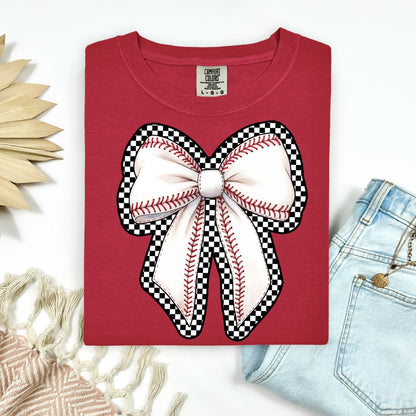 baseball checker bow clear film screen print