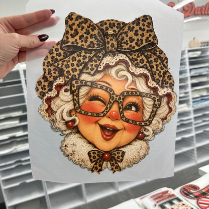 Leopard MRS CLAUS clear film screen print
