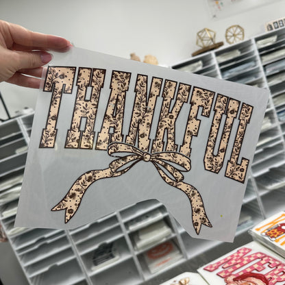 neutral floral thankful clear film screen print