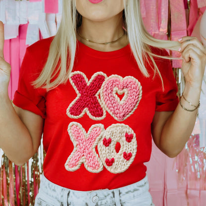 XOXO faux yarn clear film screen print