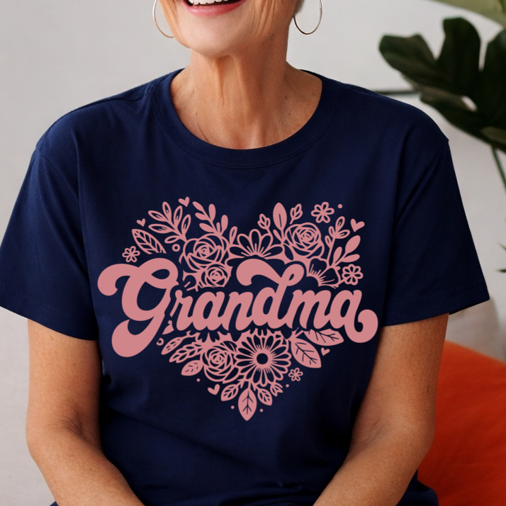 Grandma floral heart screen print transfer