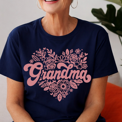 Grandma floral heart screen print transfer