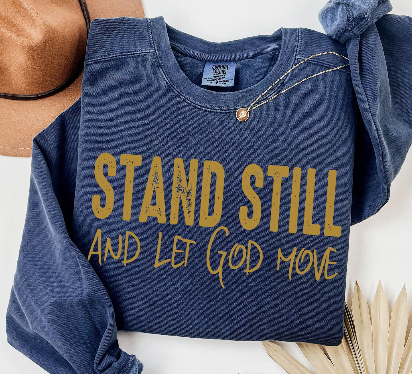 metallic gold stand still let God move screen print transfer•
