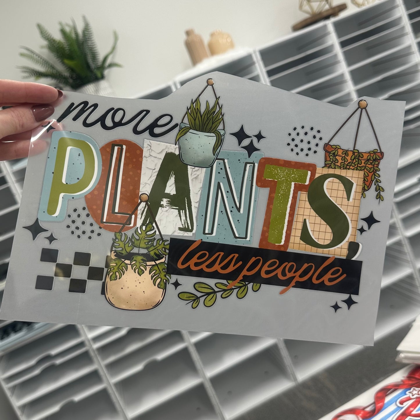 more plants less people clear film screen print