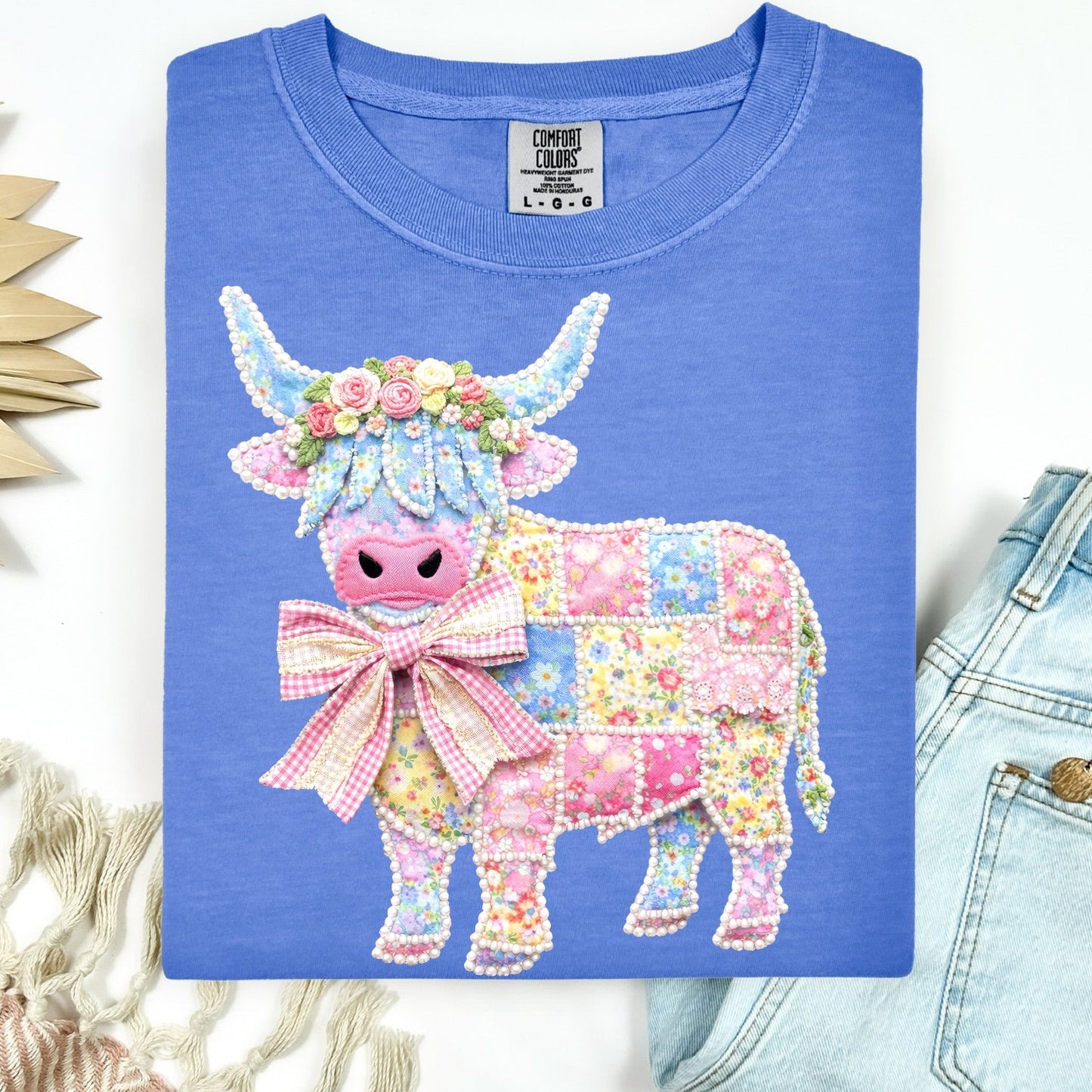 patchwork cow clear film screen print