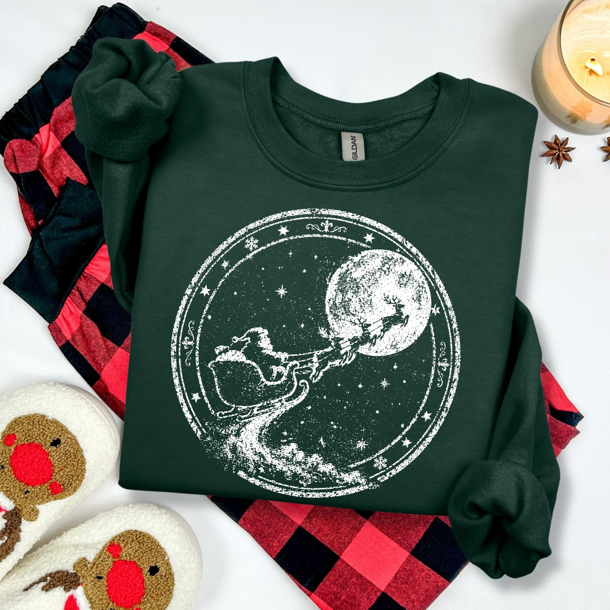 santa sleigh half tone screen print transfer•