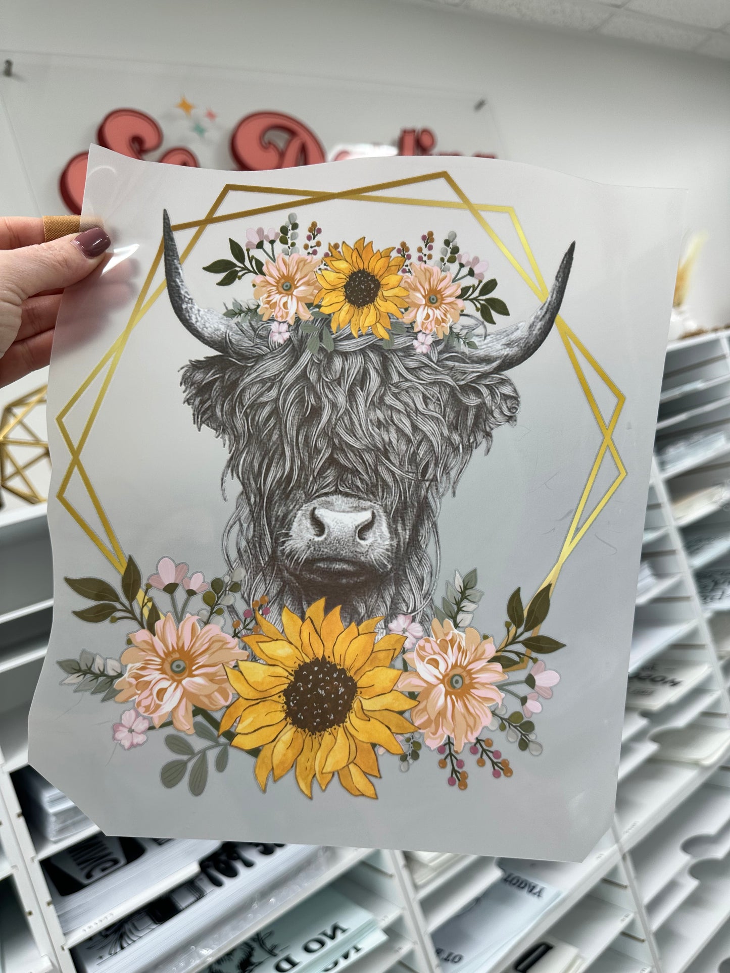 shaggy cow floral matte clear film transfer
