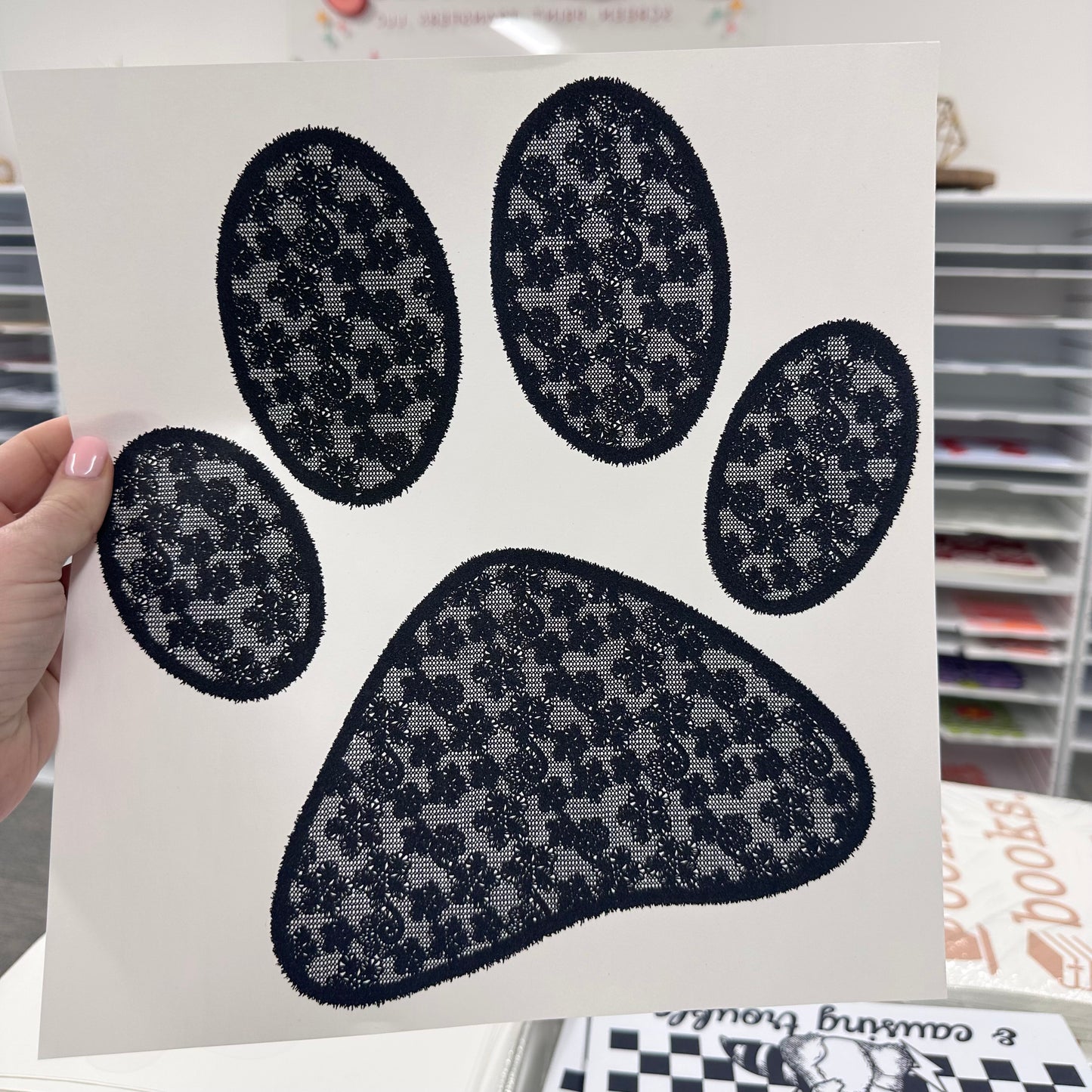 Lace paw print screen print transfer