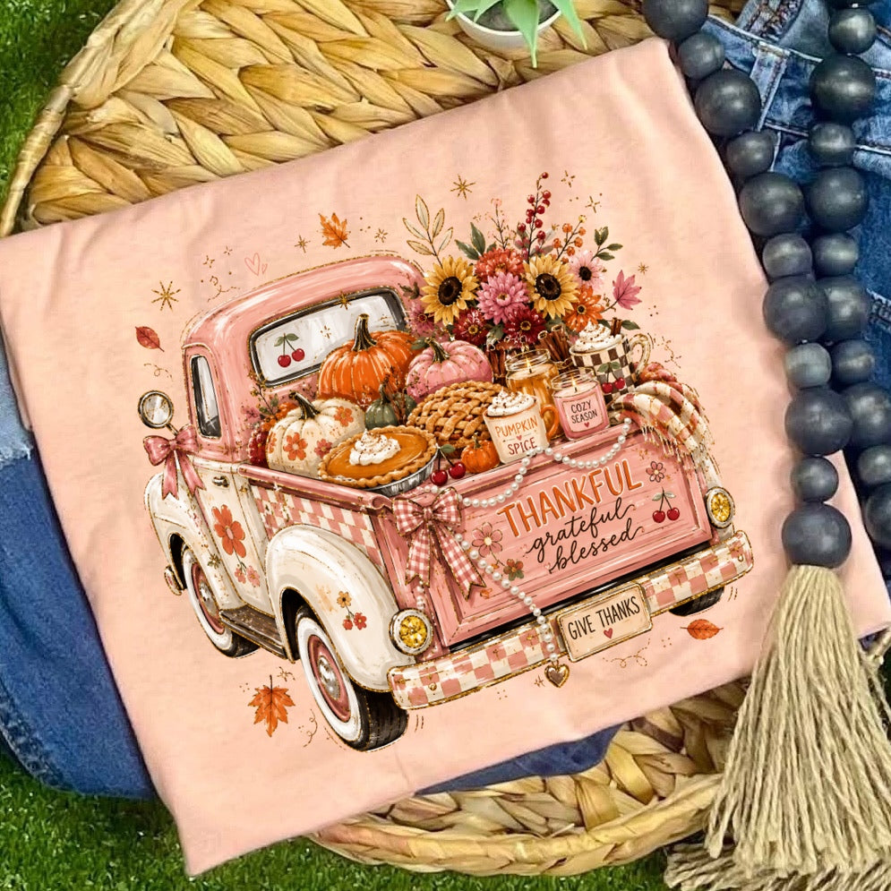 thankful autumn truck clear film screen print
