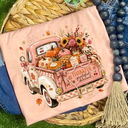 thankful autumn truck clear film screen print