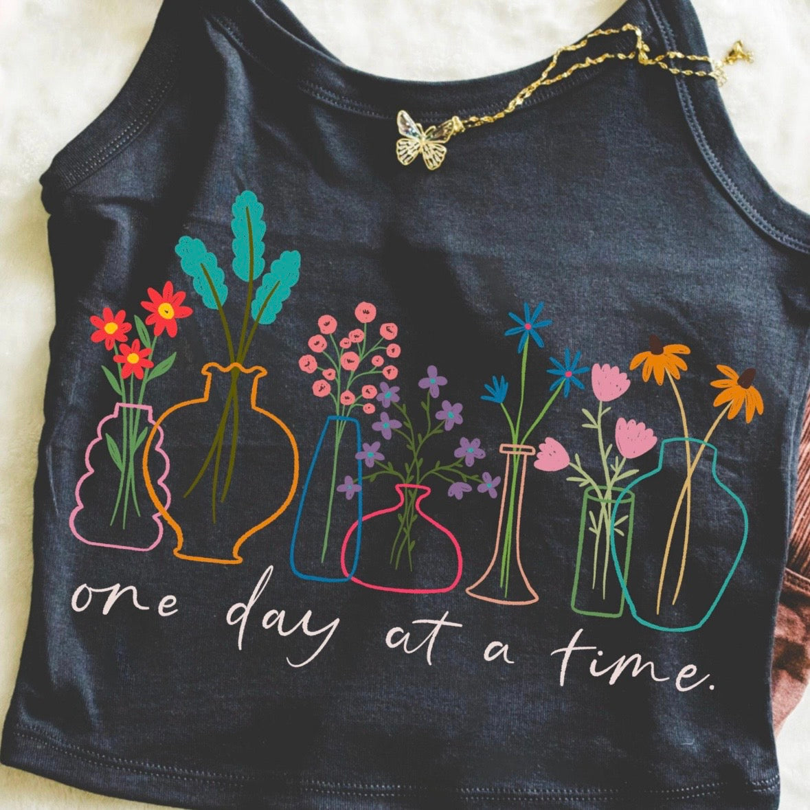 one day at a time flowers clear film screen print