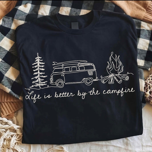 life is better by the campfire beige ink screen print transfer