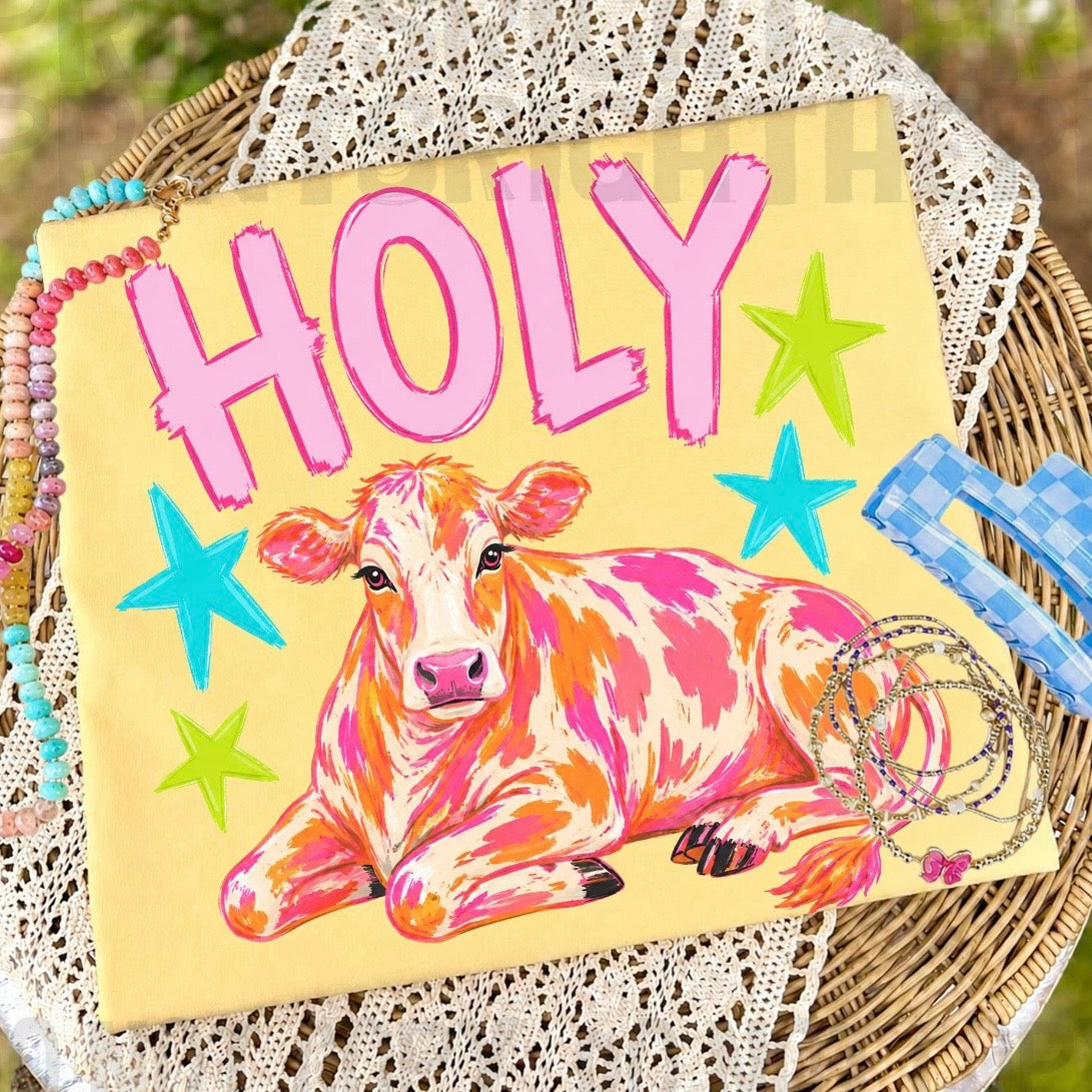 Holy Cow clear film screen print