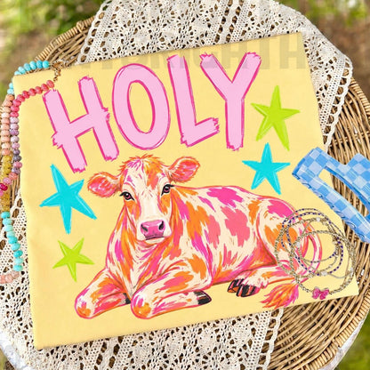 Holy Cow clear film screen print