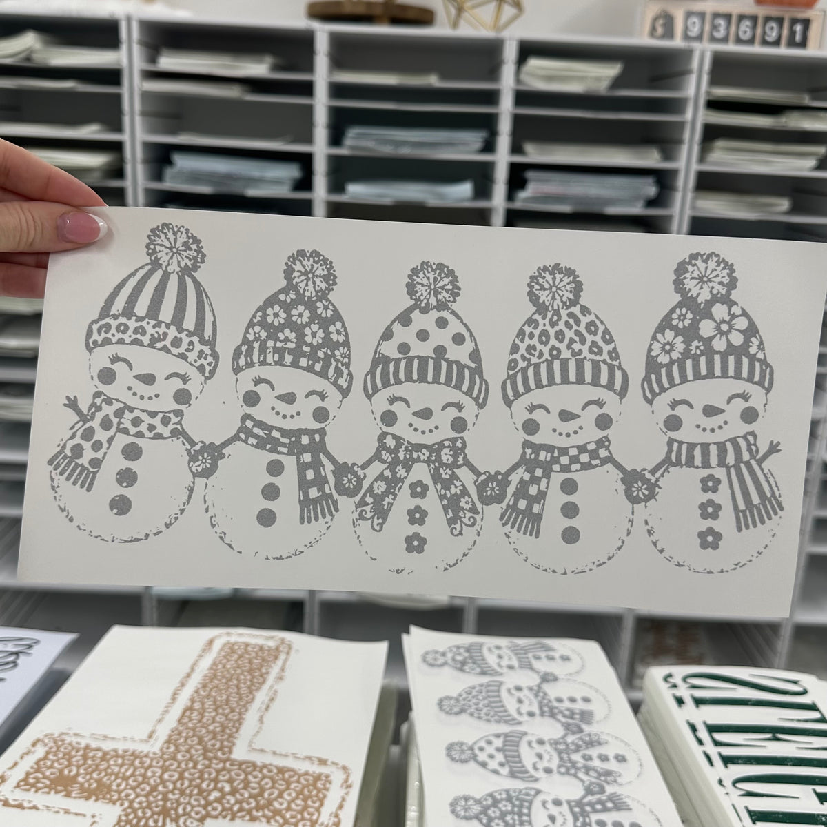metallic silver snowmen screen print transfer•