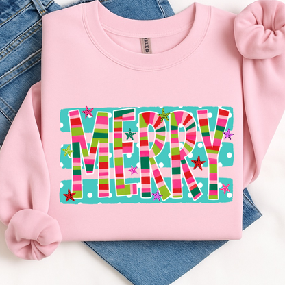 whimsy MERRY clear film screen print