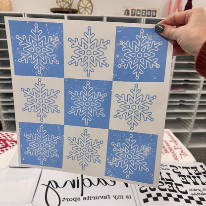 checker snowflakes screen print transfer