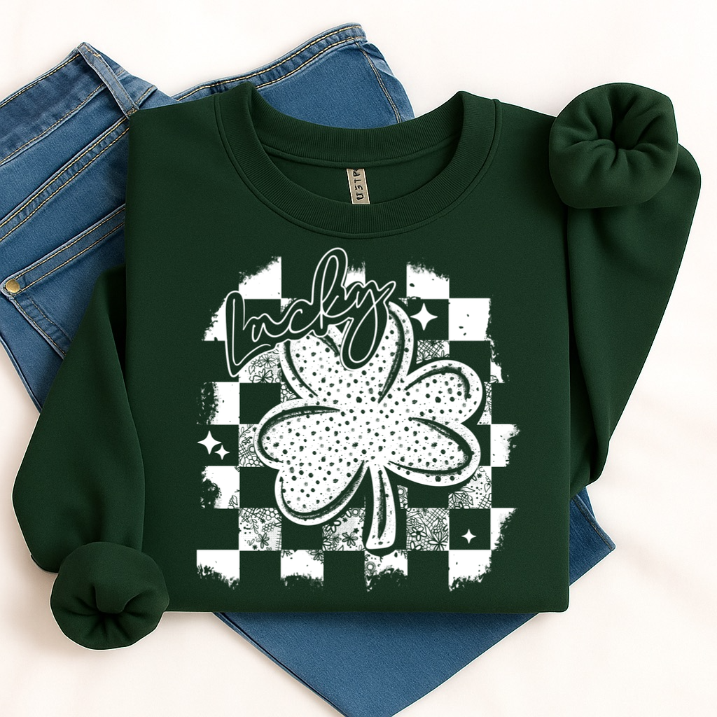 Lucky checker clover screen print transfer