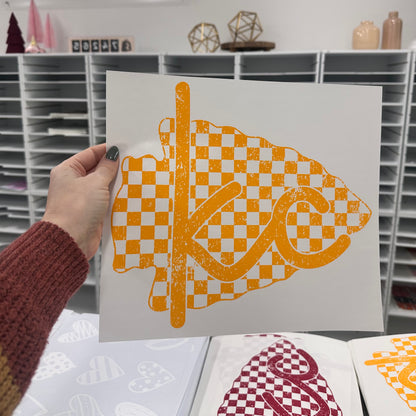 YELLOW GOLD checkered arrowhead KC screen print transfer