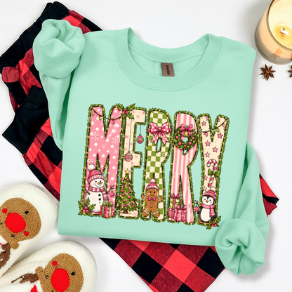 MERRY pink + green clear film screen print
