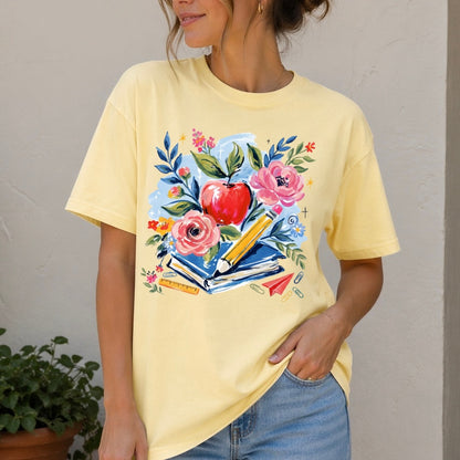 floral back to school apple clear film screen print