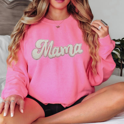 Chenille Patch - WHITE w/pink trim Mama