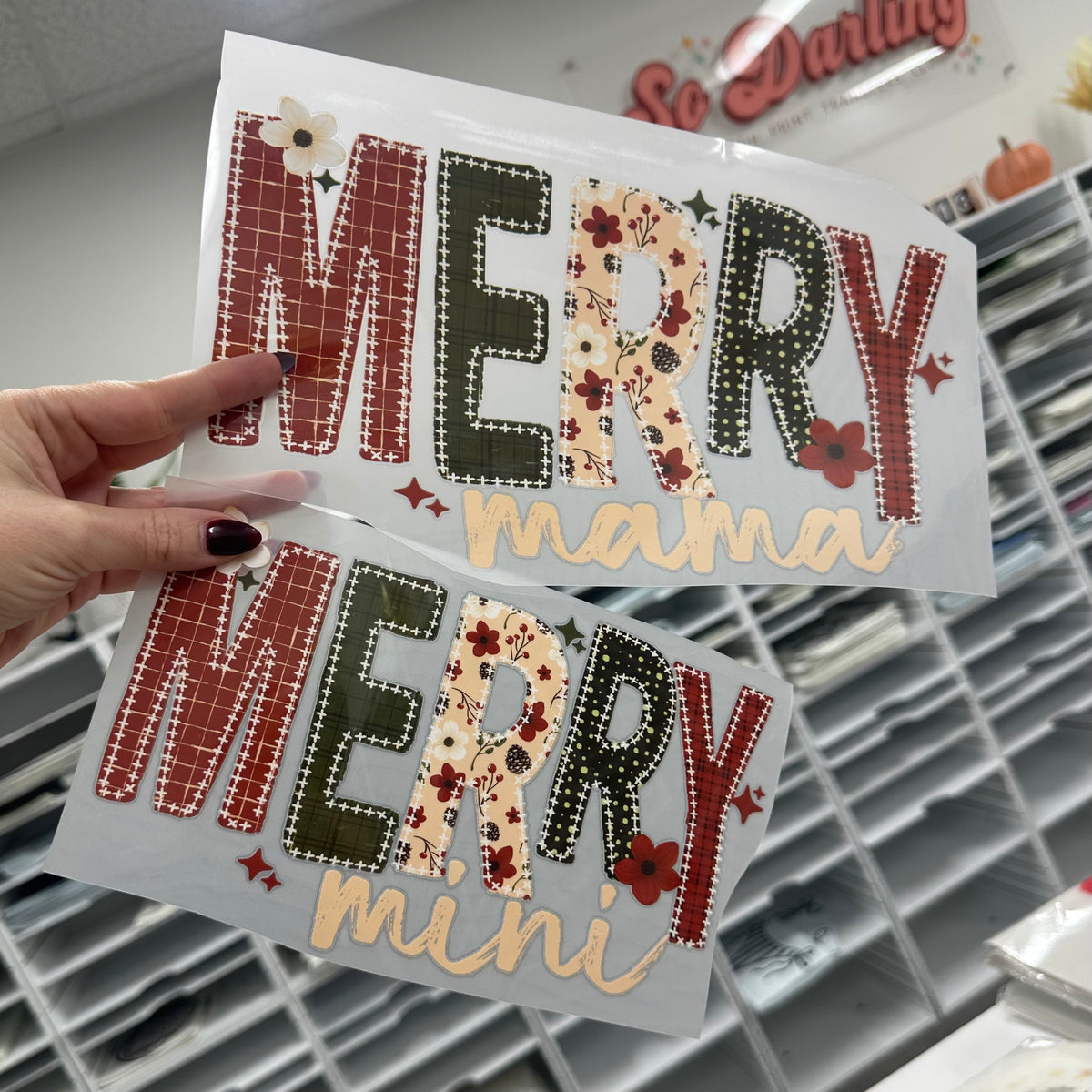 Merry mama & mini clear film screen print