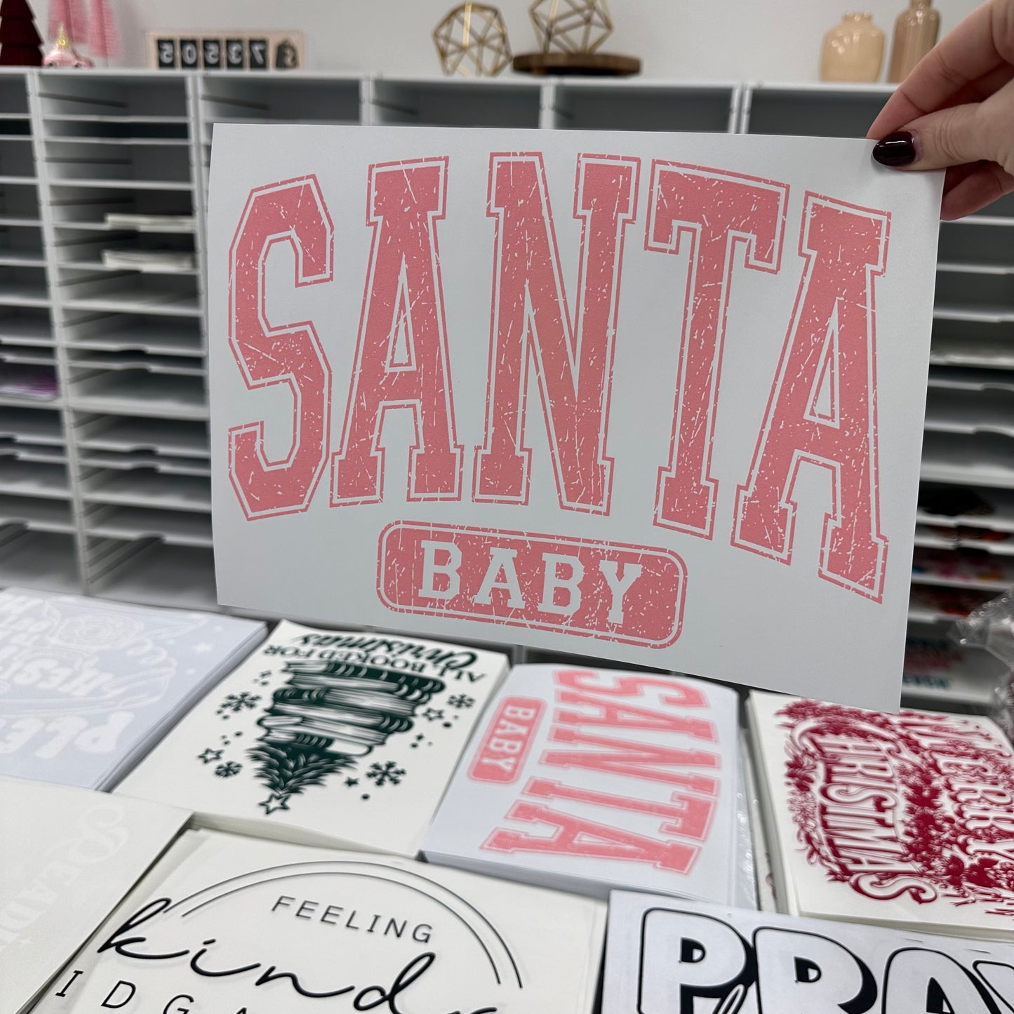 Pink Santa Baby screen print transfer