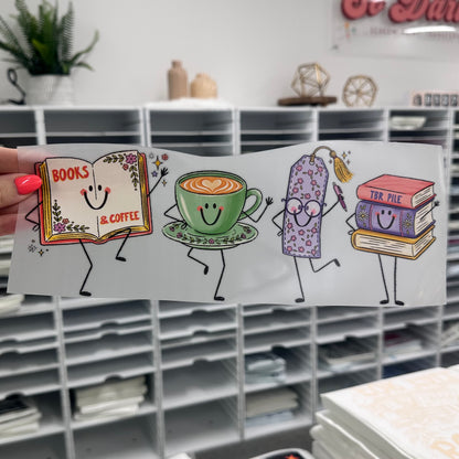 books & coffee happy doodles clear film screen print